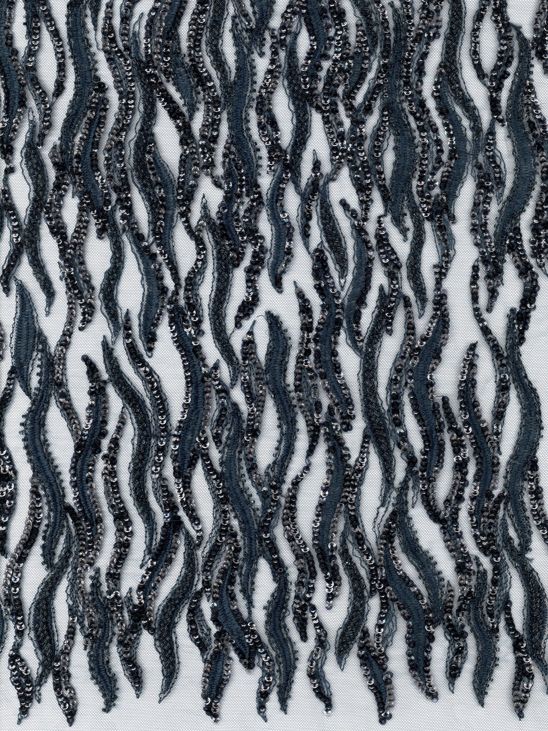 Neuer marineblauer, bestickter Tüll mit Perlen - EB1089