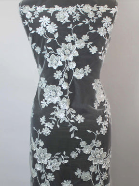 Babyblauer, bestickter Tüll mit Perlen - EB1090