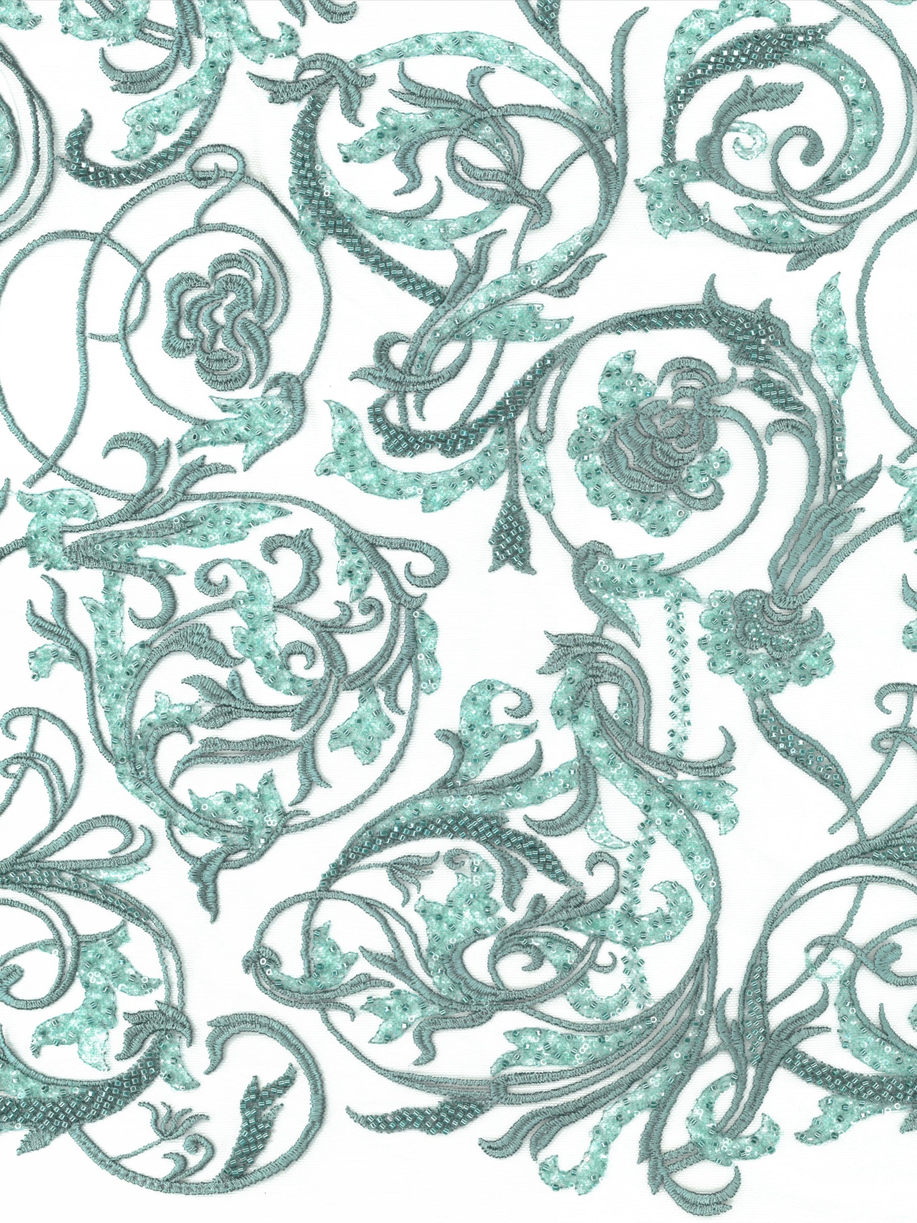 Helljadefarbener, bestickter Tüll mit Perlen - EB1091