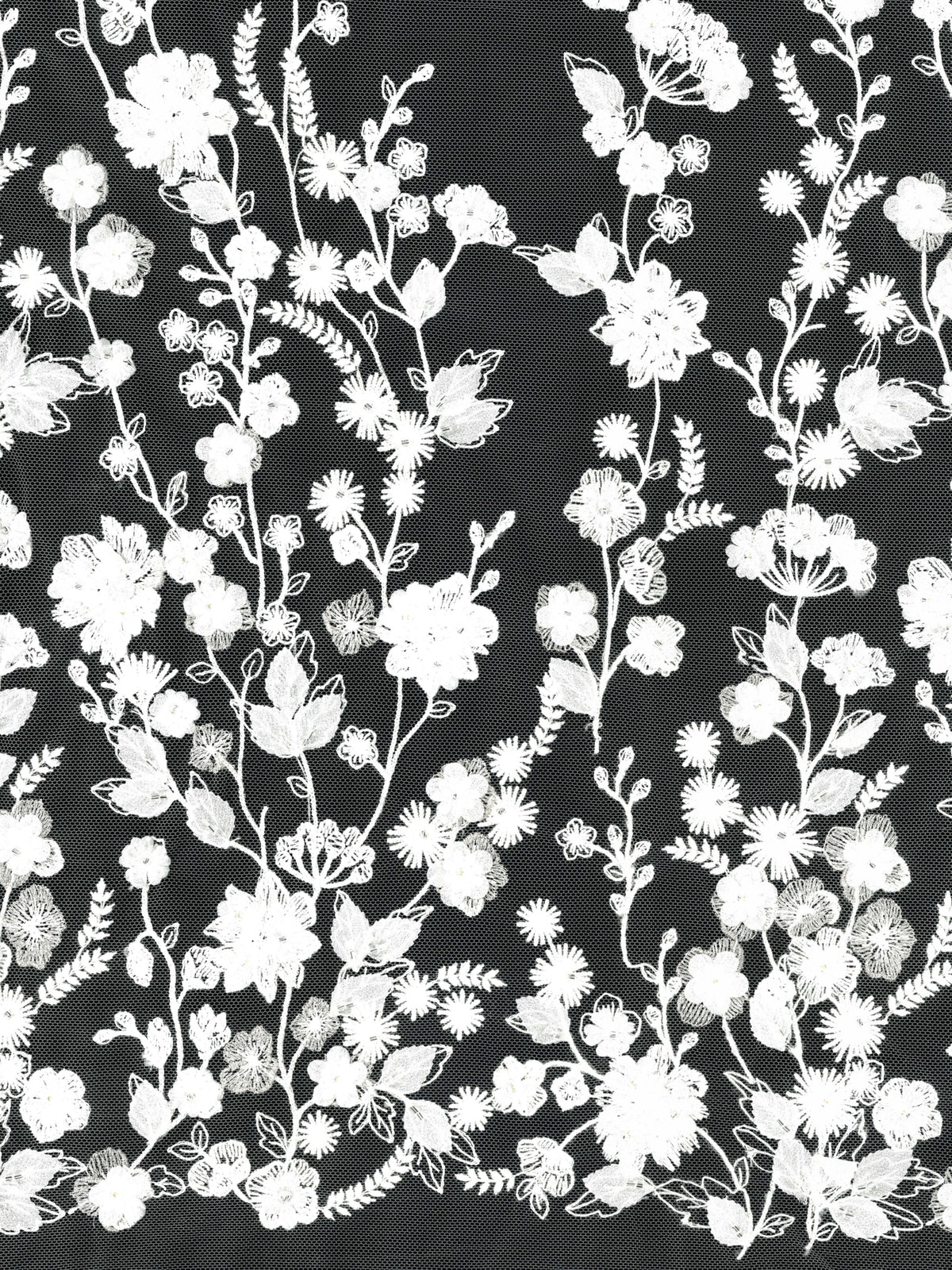 Elfenbeinfarbener, 3D-bestickter Tüll mit Perlen - EB1094