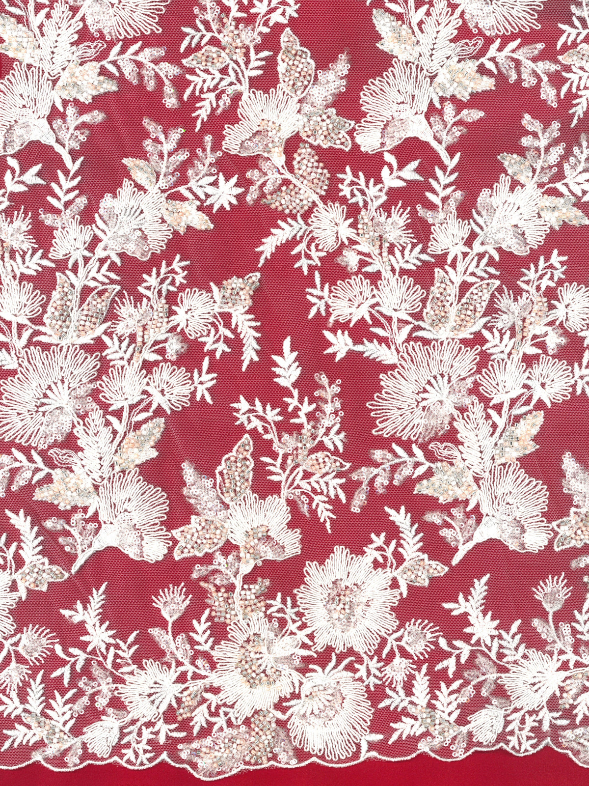 Muschelrosa bestickter Tüll mit Perlen - EB1095