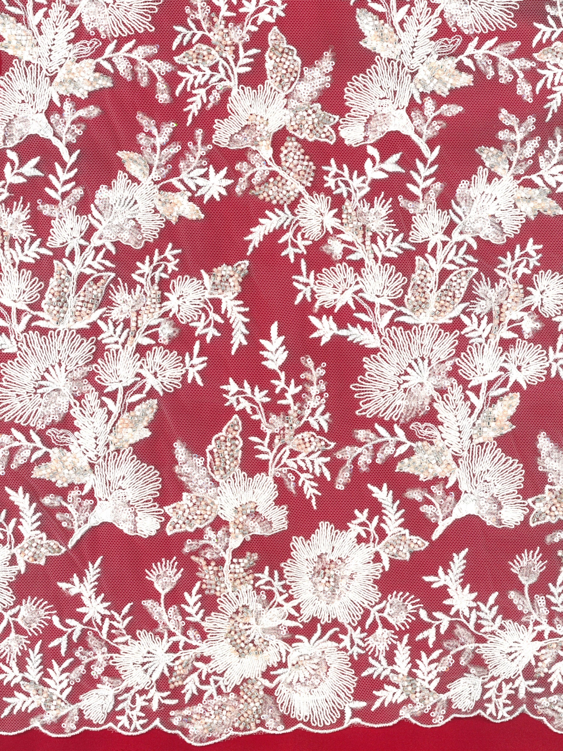 Muschelrosa bestickter Tüll mit Perlen - EB1095