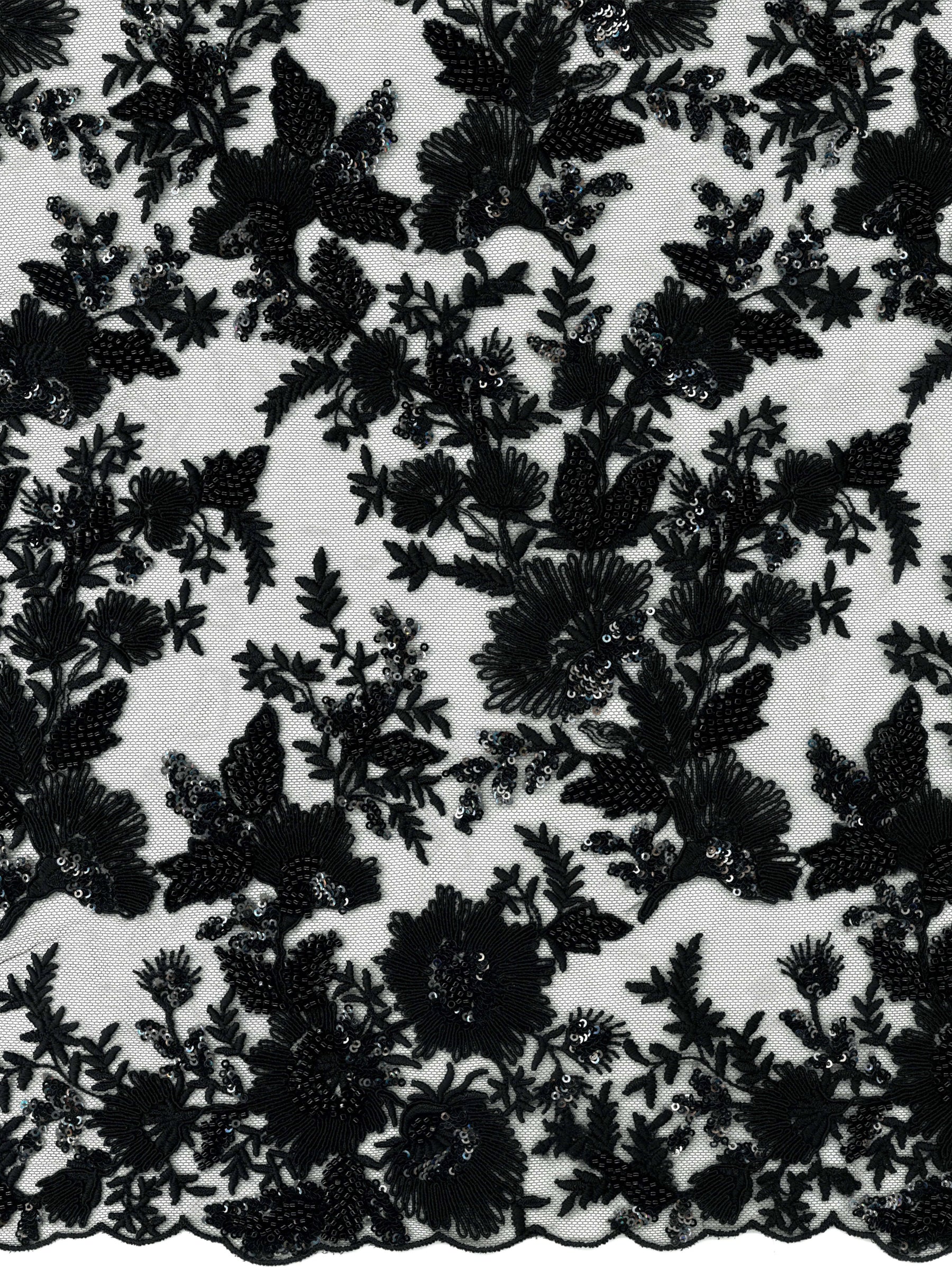 Schwarzer, bestickter Tüll mit Perlen - EB1095