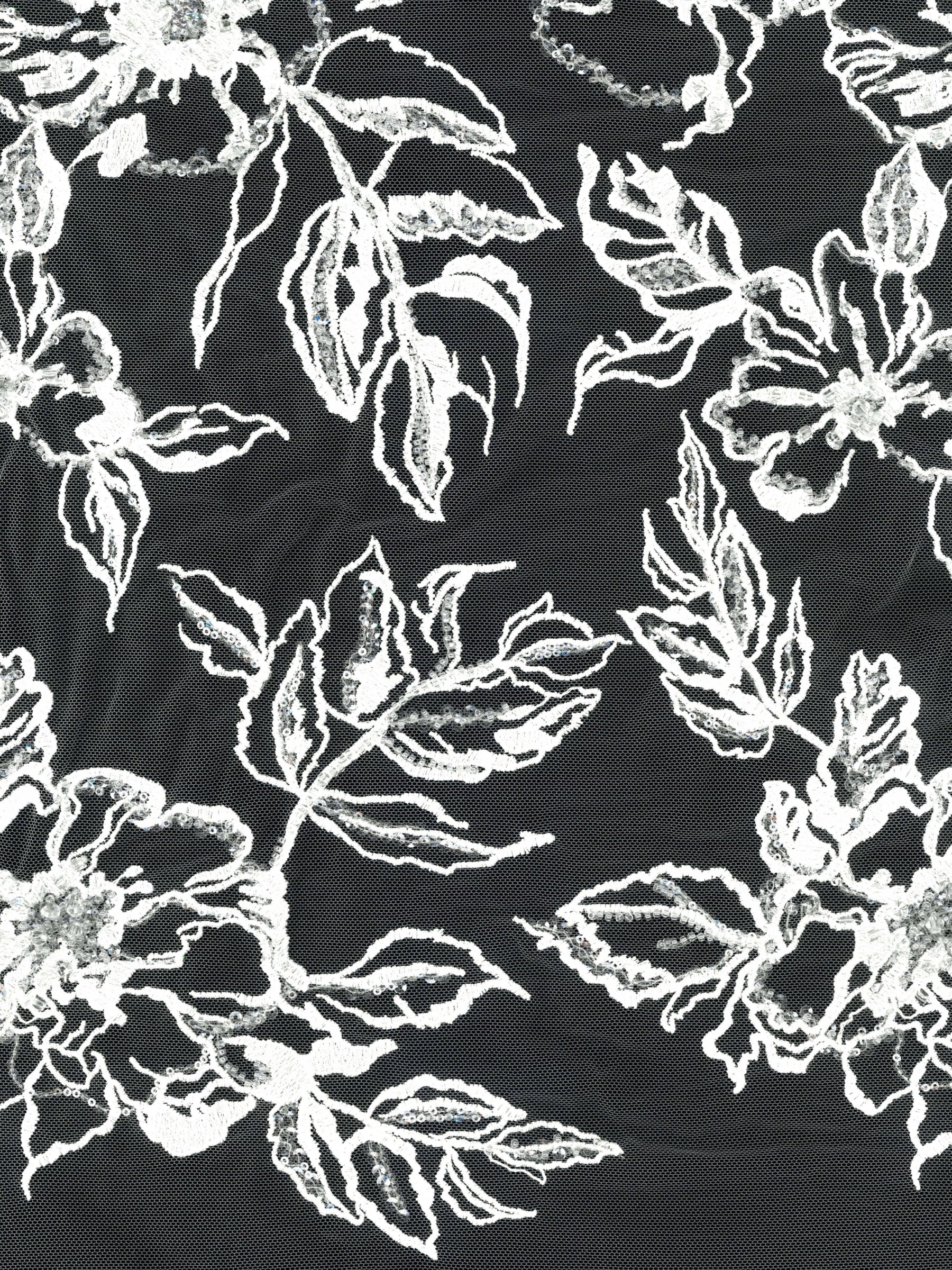 Elfenbeinfarbener, bestickter Tüll mit Perlen - EB1100