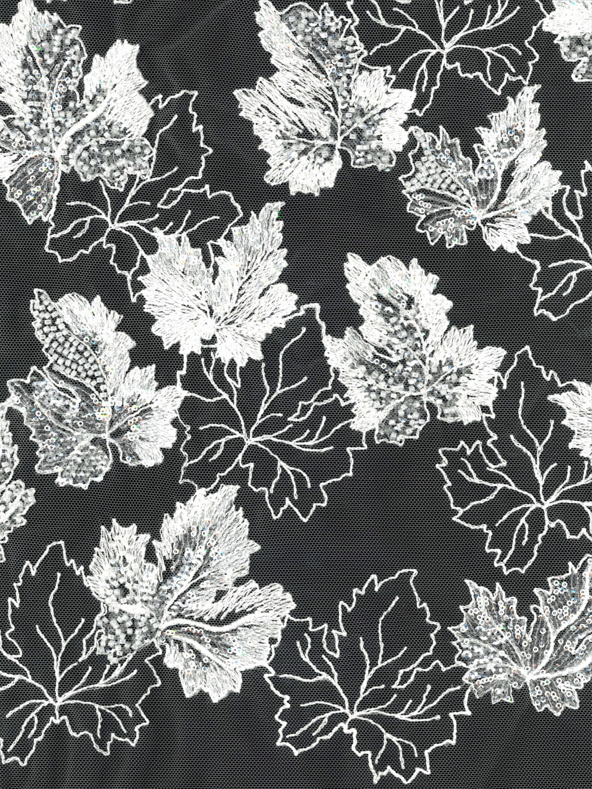 Elfenbeinfarbene Pailletten-Stickereispitze - EB1102