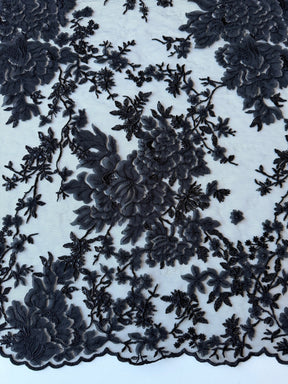 Schwarze Pailletten-Blumenspitze - EB3018