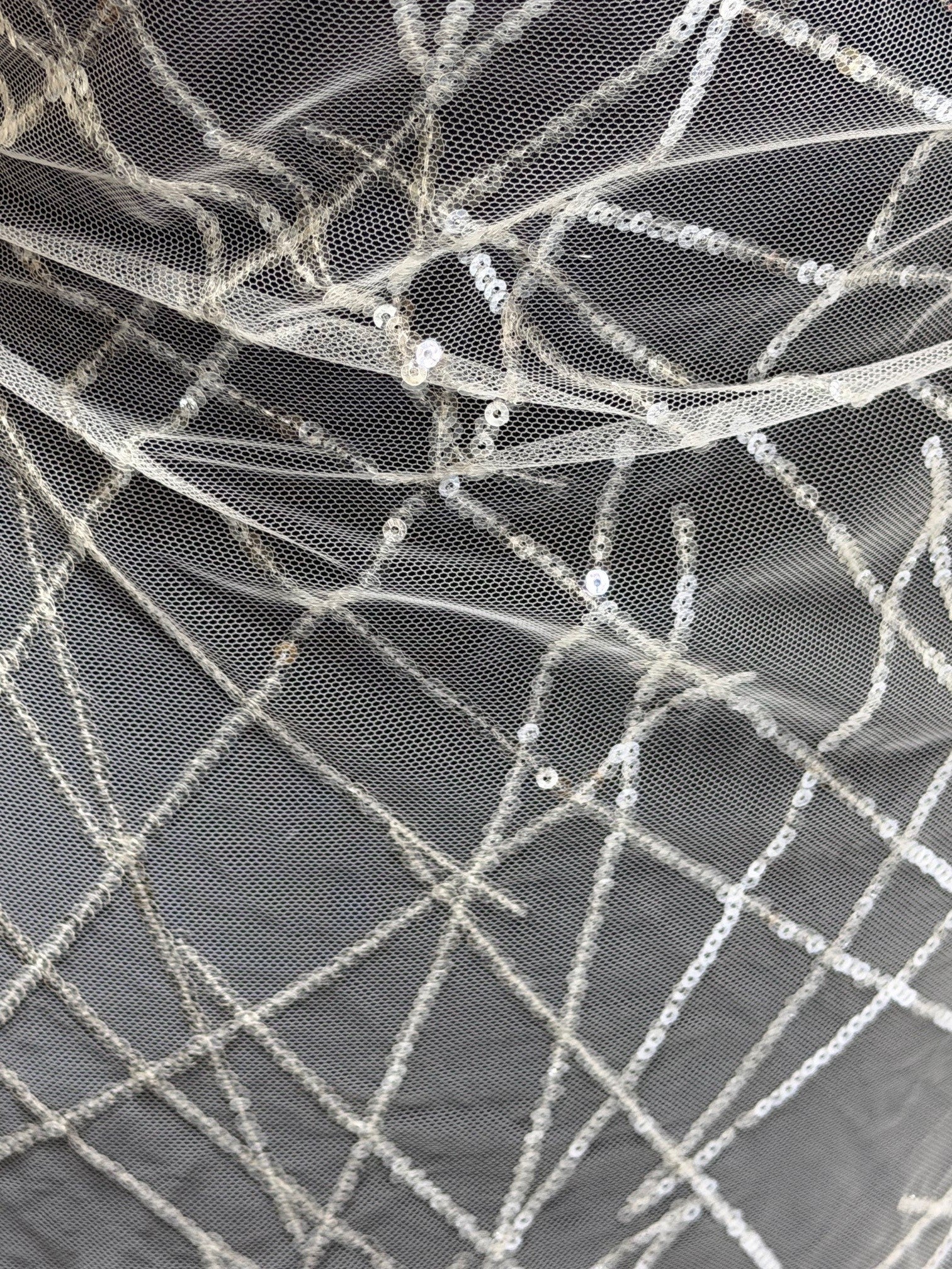 Elfenbeinfarbener, bestickter Paillettentüll - EB3022