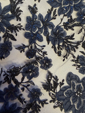 Marineblaue und schwarze bestickte Spitze - EB3053