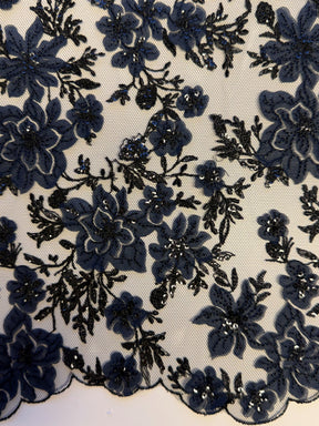 Marineblaue und schwarze bestickte Spitze - EB3053