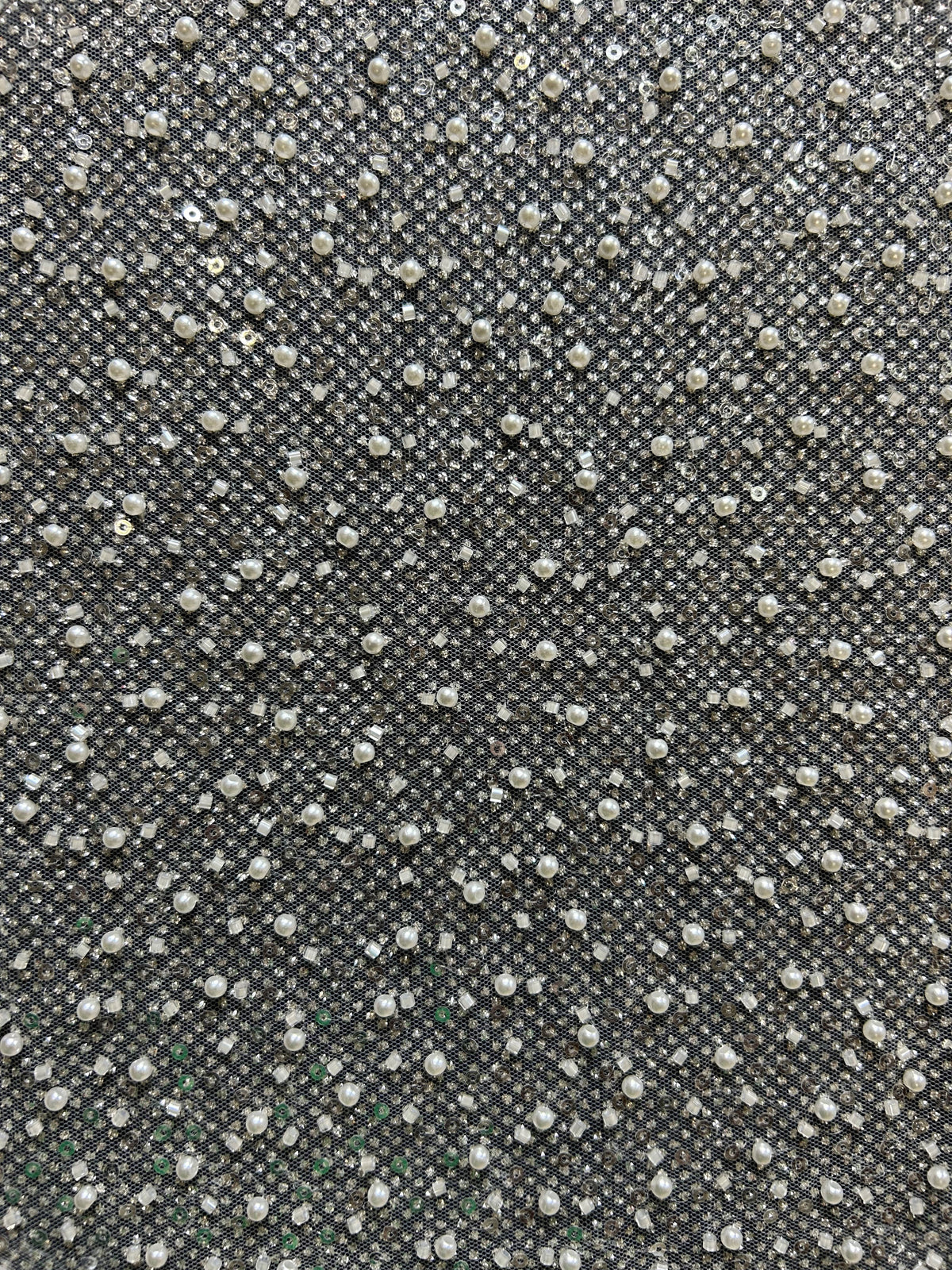 Elfenbeinfarbene Perlen-Glitzer-Spitze – Fauna