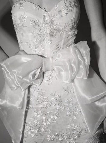 Elfenbeinfarbener Polyester-Organza-Satin – Glück