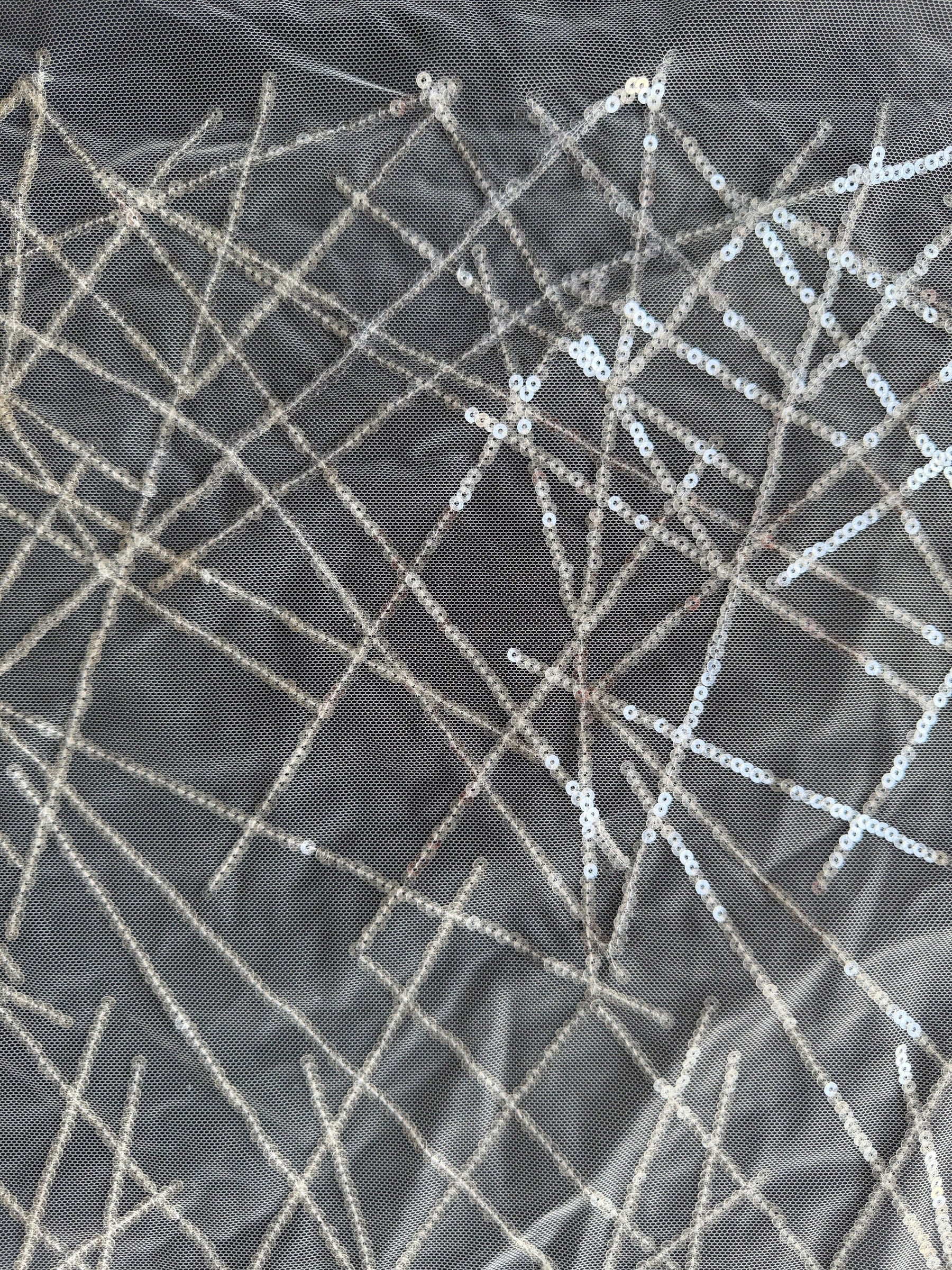 Elfenbeinfarbener, bestickter Paillettentüll - EB3022