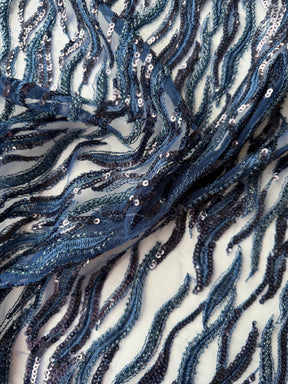 Neues marineblaues, besticktes Perltüll - EB1089