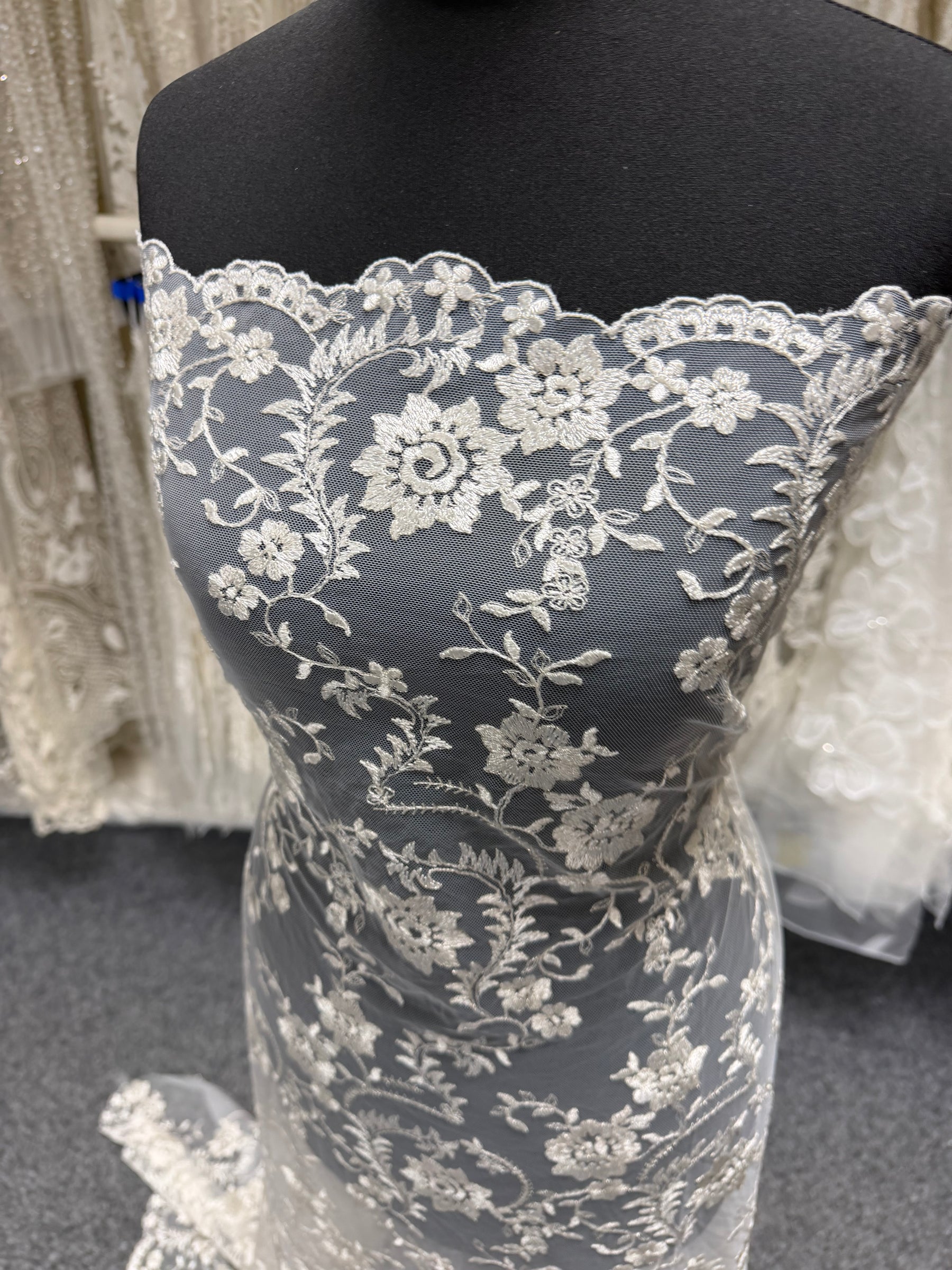 Ivory and Silver Embroidered Lace - P812