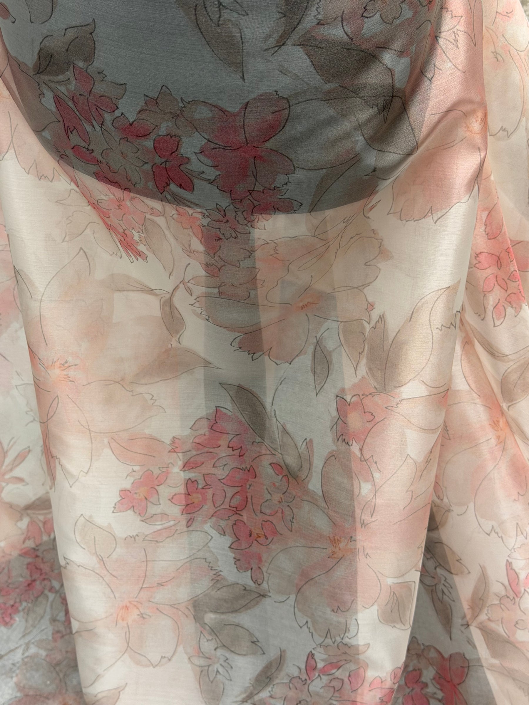 Pink Printed Silk Organza - PR2006