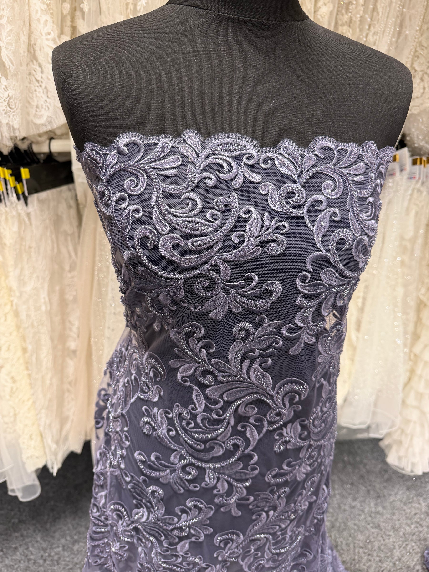 Indigo Emb Beaded Tulle - EB1069