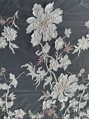 Bestickte Spitze in Rosa und Elfenbein - EB1015