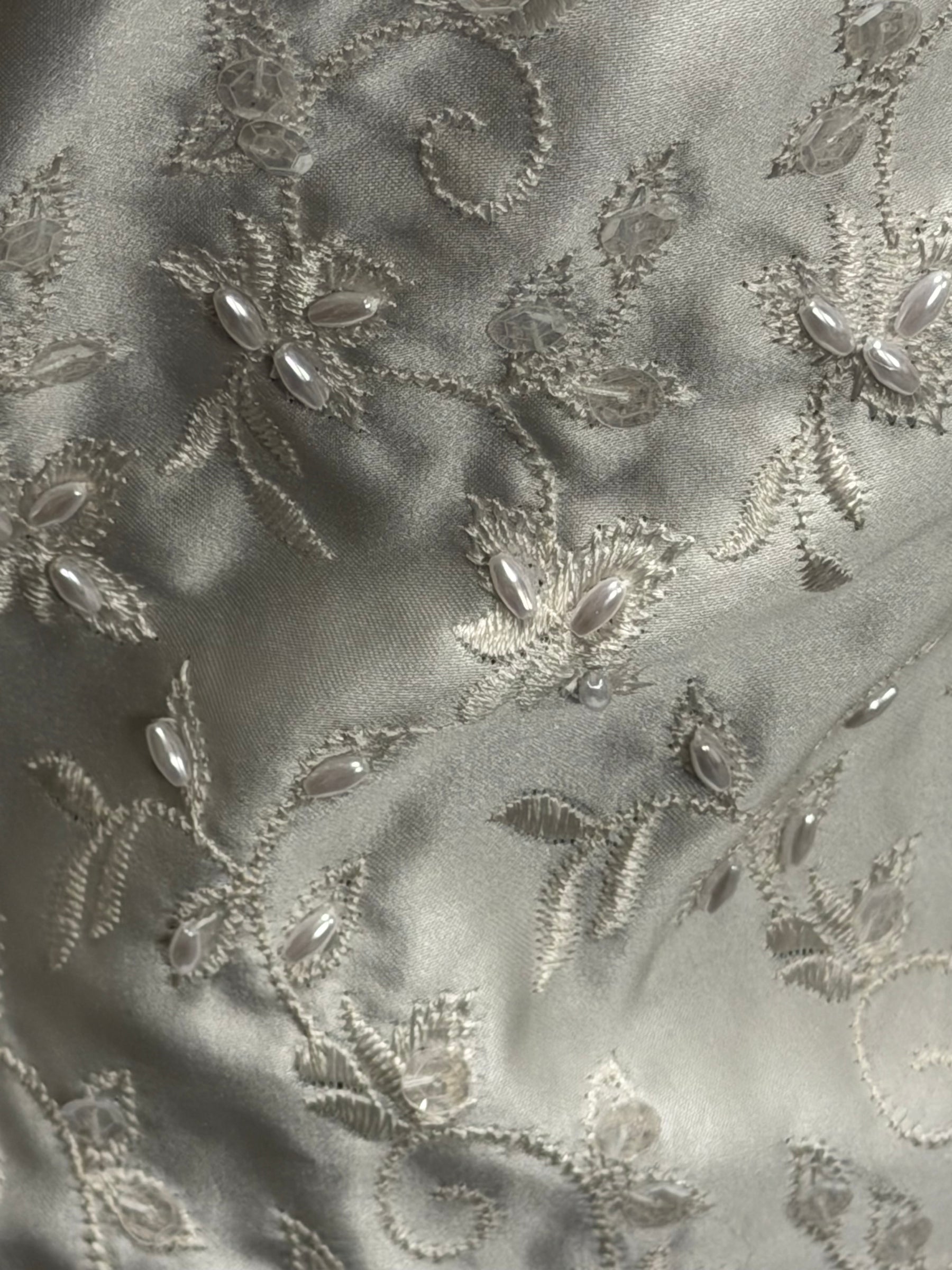 Ivory Beaded Embroidered Satin - P469