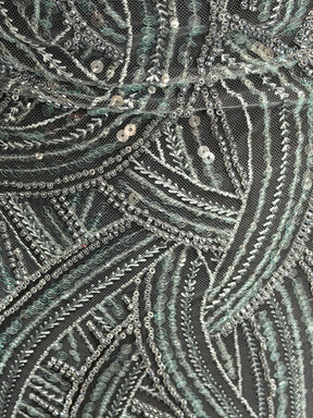 Smokey Green Emb Beaded Tulle - EB1056