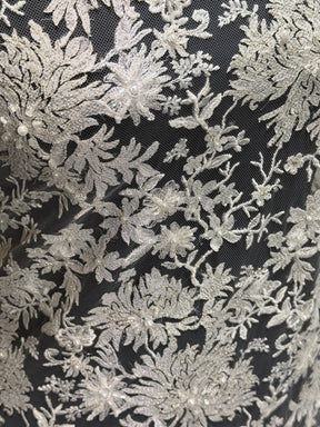 Elfenbein/Silber Bestickter Perlenbesetzter Lasergeschnittener Tüll - EB1075