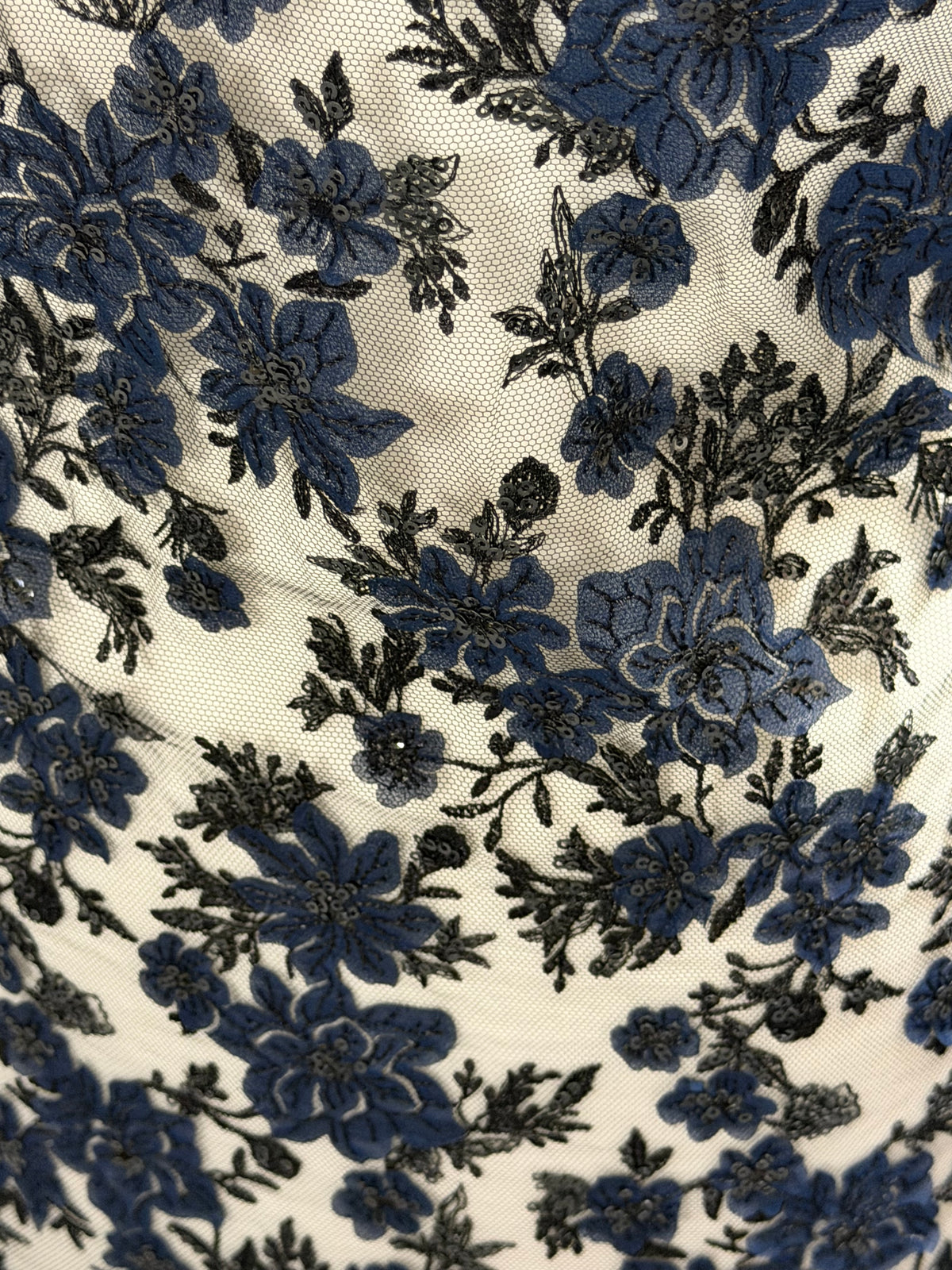 Marineblaue und schwarze bestickte Spitze - EB3053