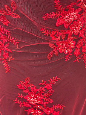 Roter, bestickter Perlen-Tüll - EB1007