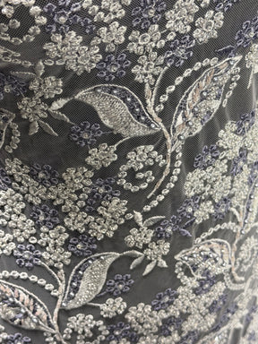 Grauer/Indigofarbener bestickter Tüll - EB1013