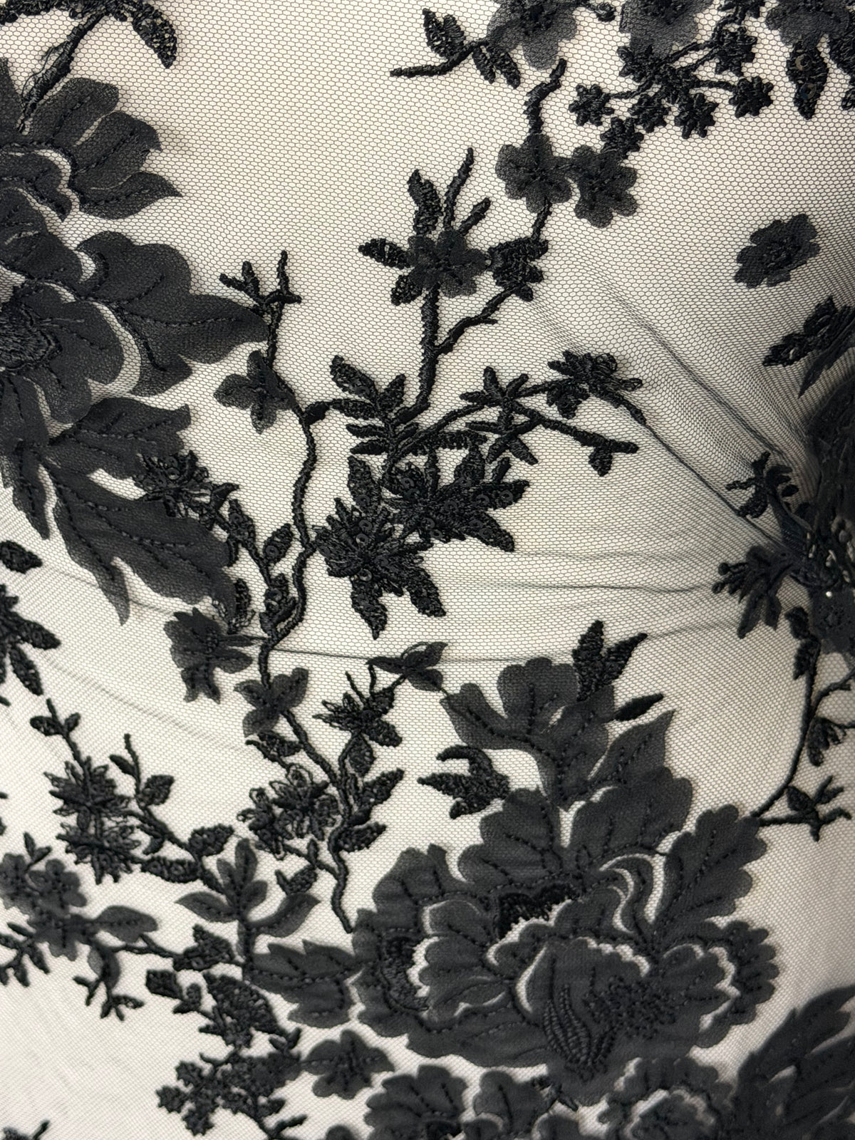 Schwarze Pailletten-Blumenspitze - EB3018