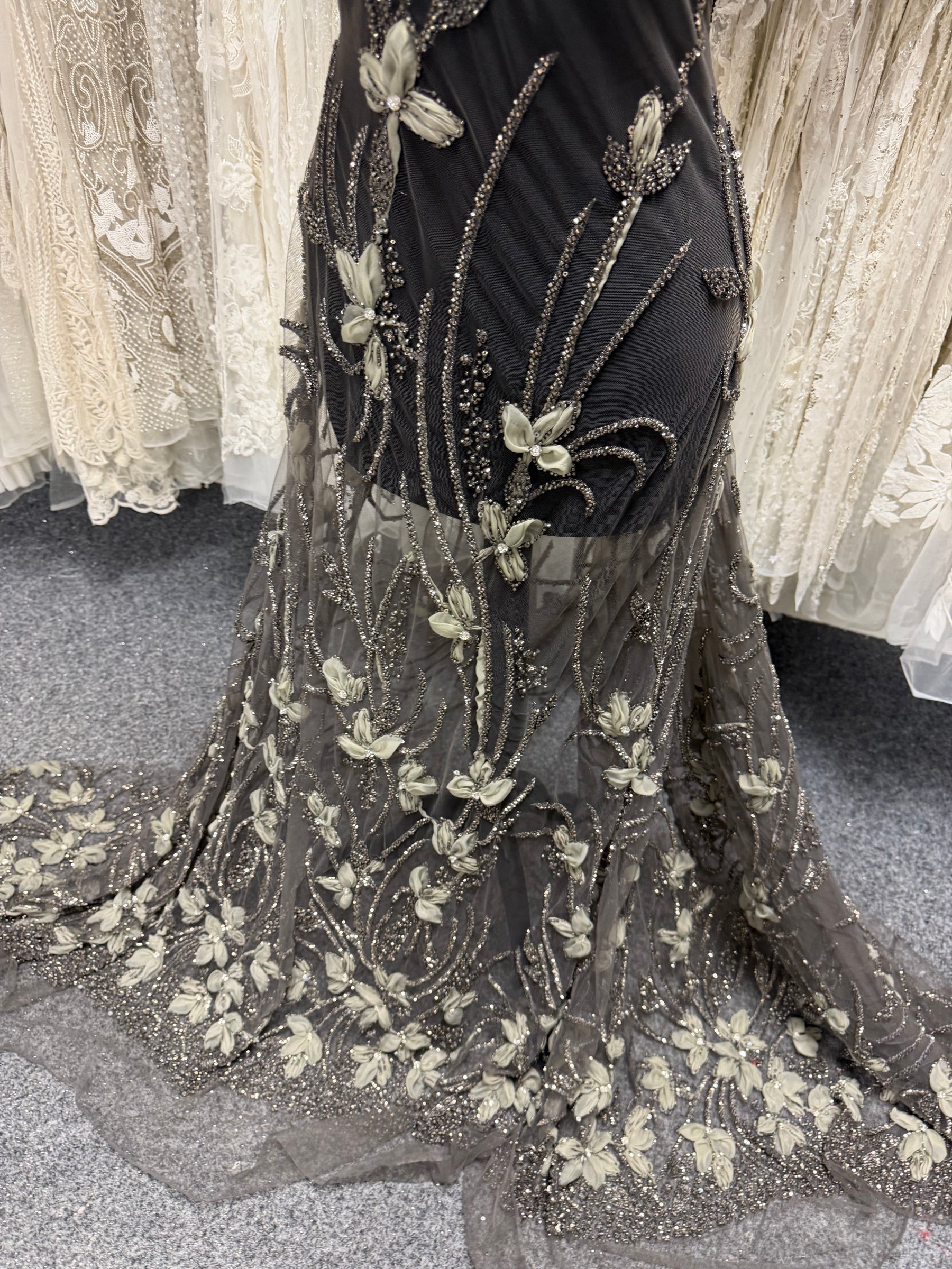 Green 3D Beaded Embroidered Lace - Johari