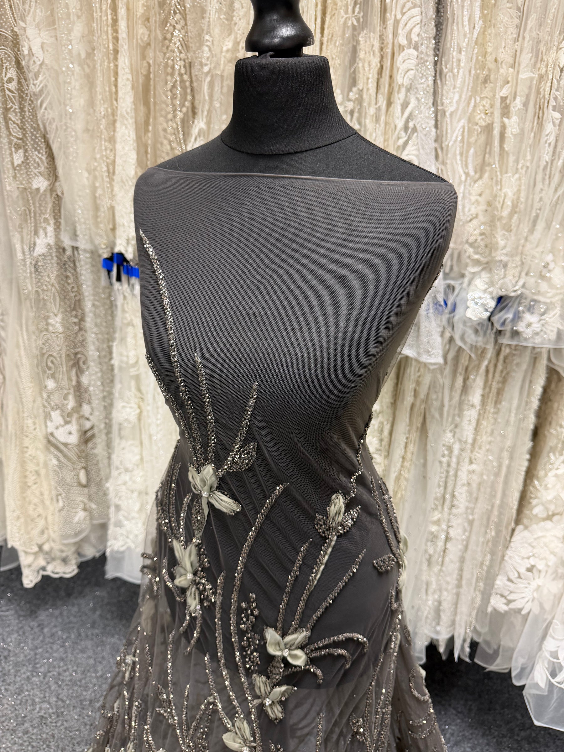 Green 3D Beaded Embroidered Lace - Johari