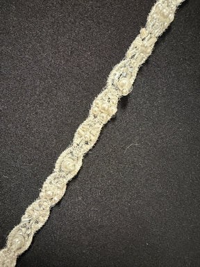 Elfenbein Perlen Paillettenborte - T957