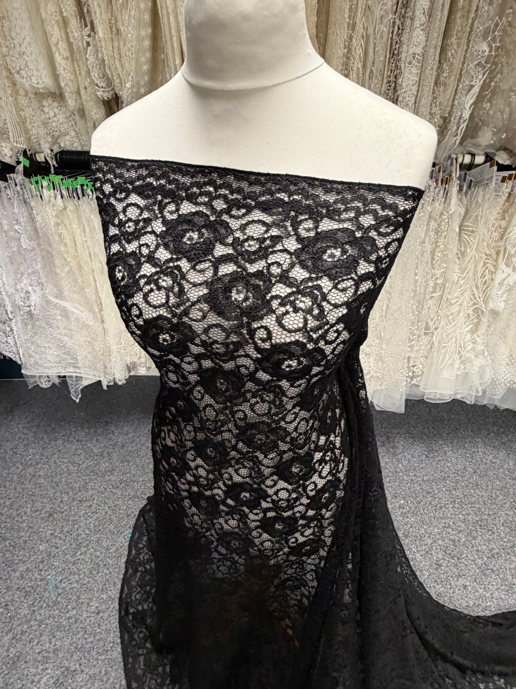 Black Corded Stretch Lace - P619