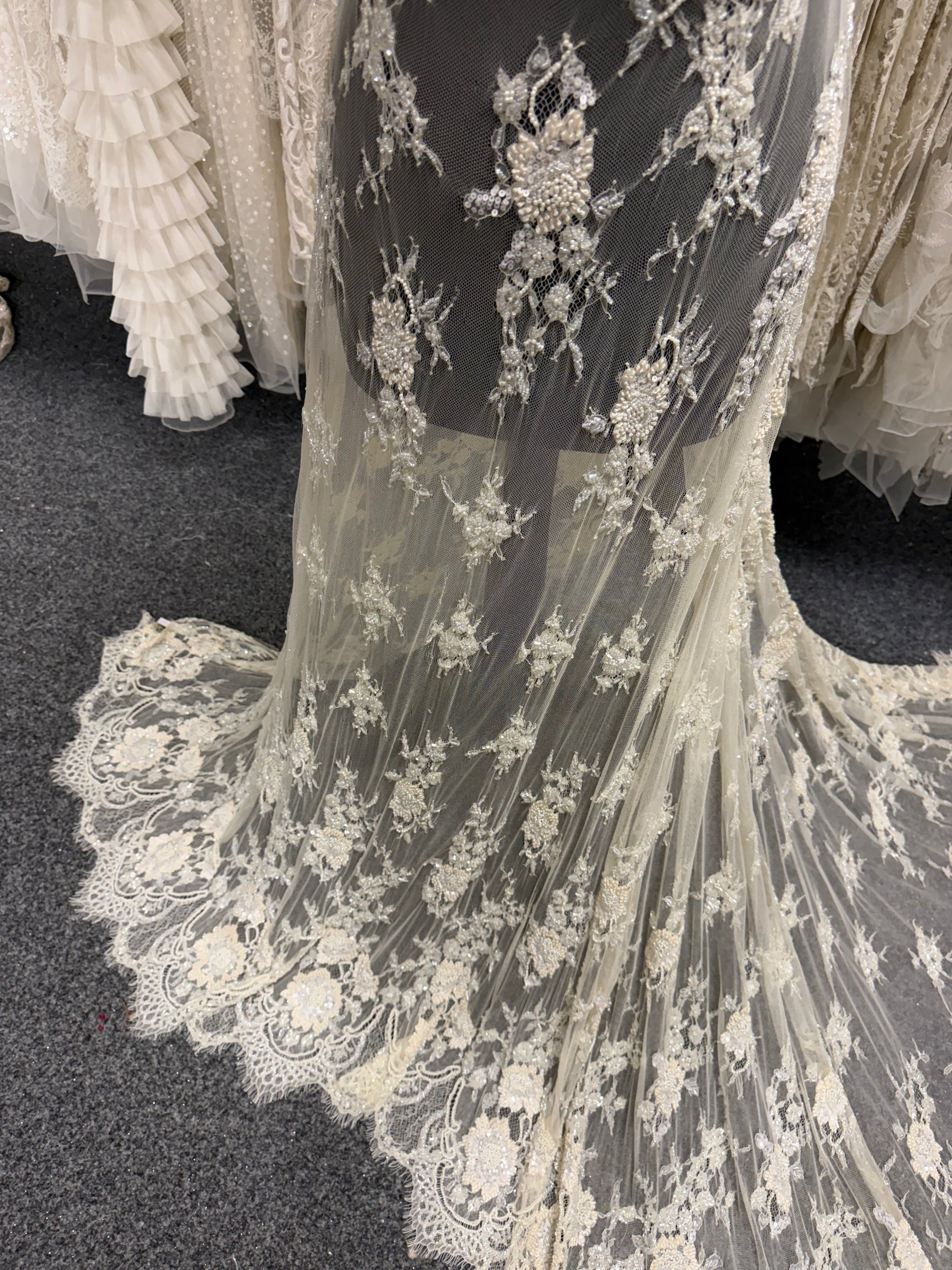 Dark Ivory Hand Beaded Raschel Lace - Ashley