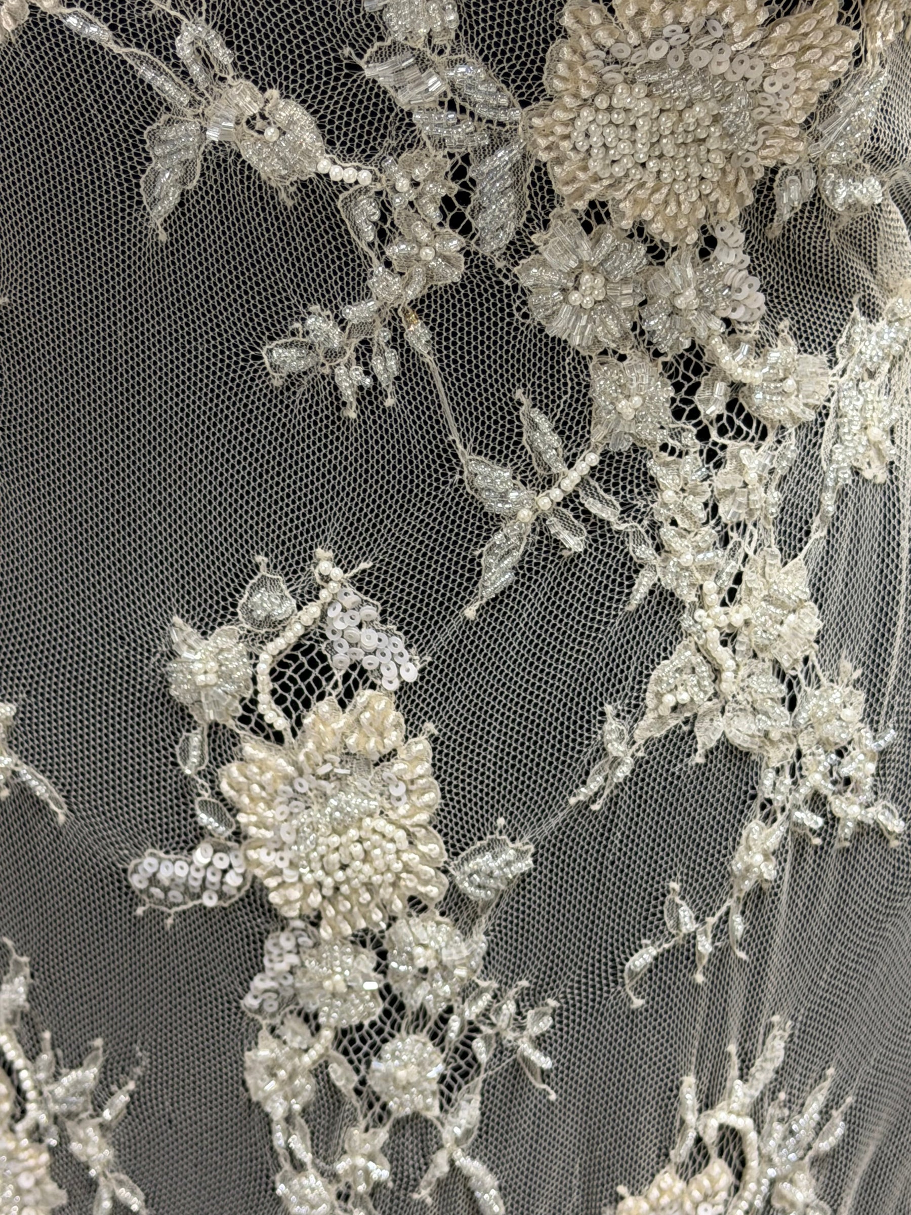 Dark Ivory Hand Beaded Raschel Lace - Ashley