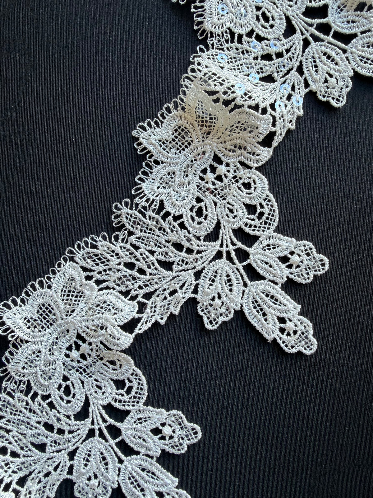 Ivory Sequin Guipure Lace Trim - T669