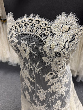 Ivory Beaded Raschel Lace - P366