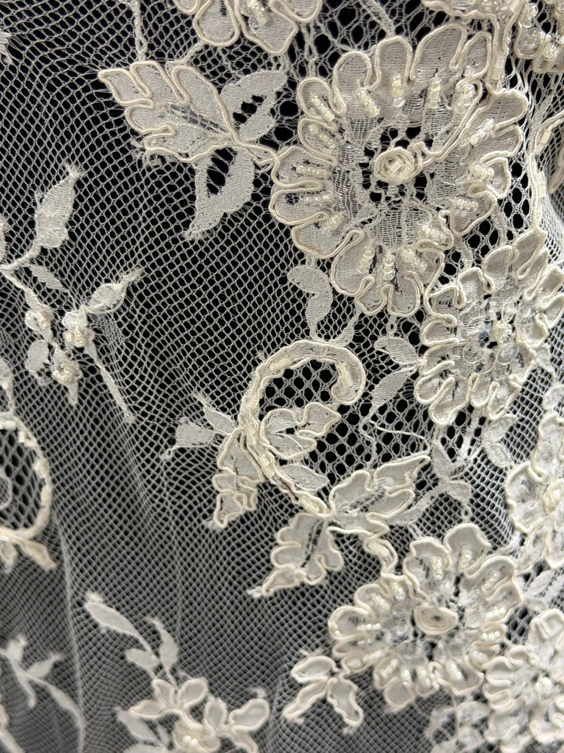Ivory Beaded Raschel Lace - P366