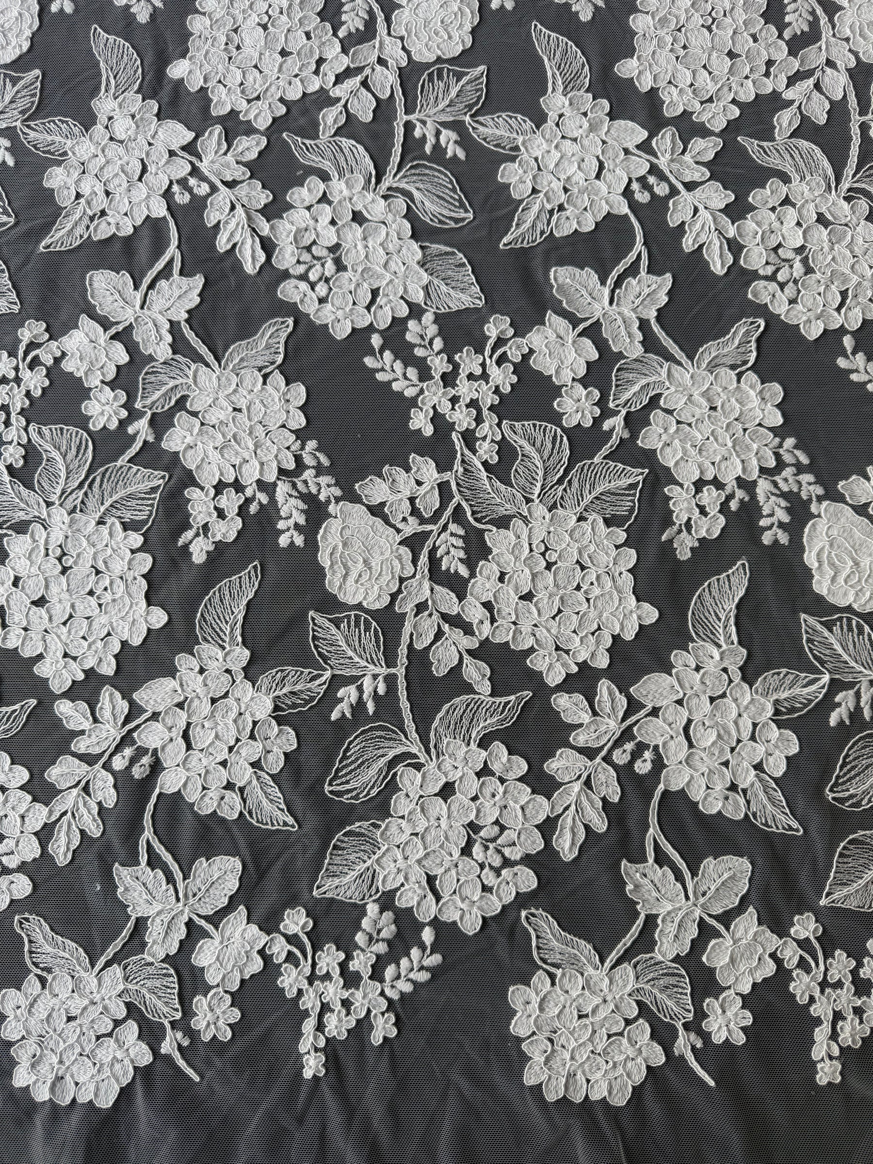 Ivory Italian Corded Embroidered Lace - Paysley
