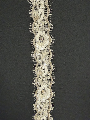 Elfenbein/Silber Perlen-Pailletten-Borte - T514