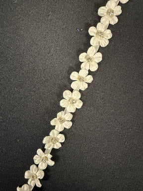 Elfenbein 3D Satinblume mit Kristallrand - EH1019