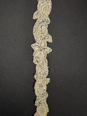 Kristall/Silber/Elfenbein Kristall-Perlen-Pailletten-Borte - T238