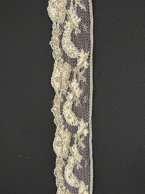 Elfenbein/Kristall – Chantilly-Borte mit Perlen und Pailletten im französischen Stil – T177