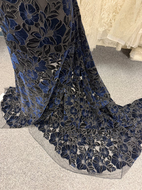 Schwarz-blaues Samt-Stickerei-Spitzenband - EB5025