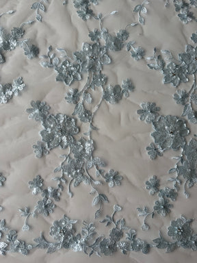Babyblau bestickter Perlen-Tüll - EB1090