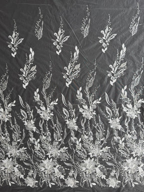 Elfenbein/Silber bestickter Perlen-Tüll – EB1098