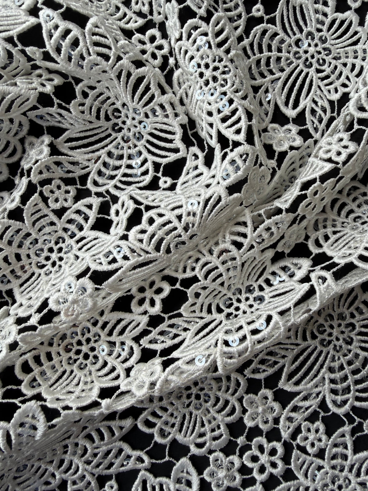 Elfenbein Pailletten Guipure Spitze - P414