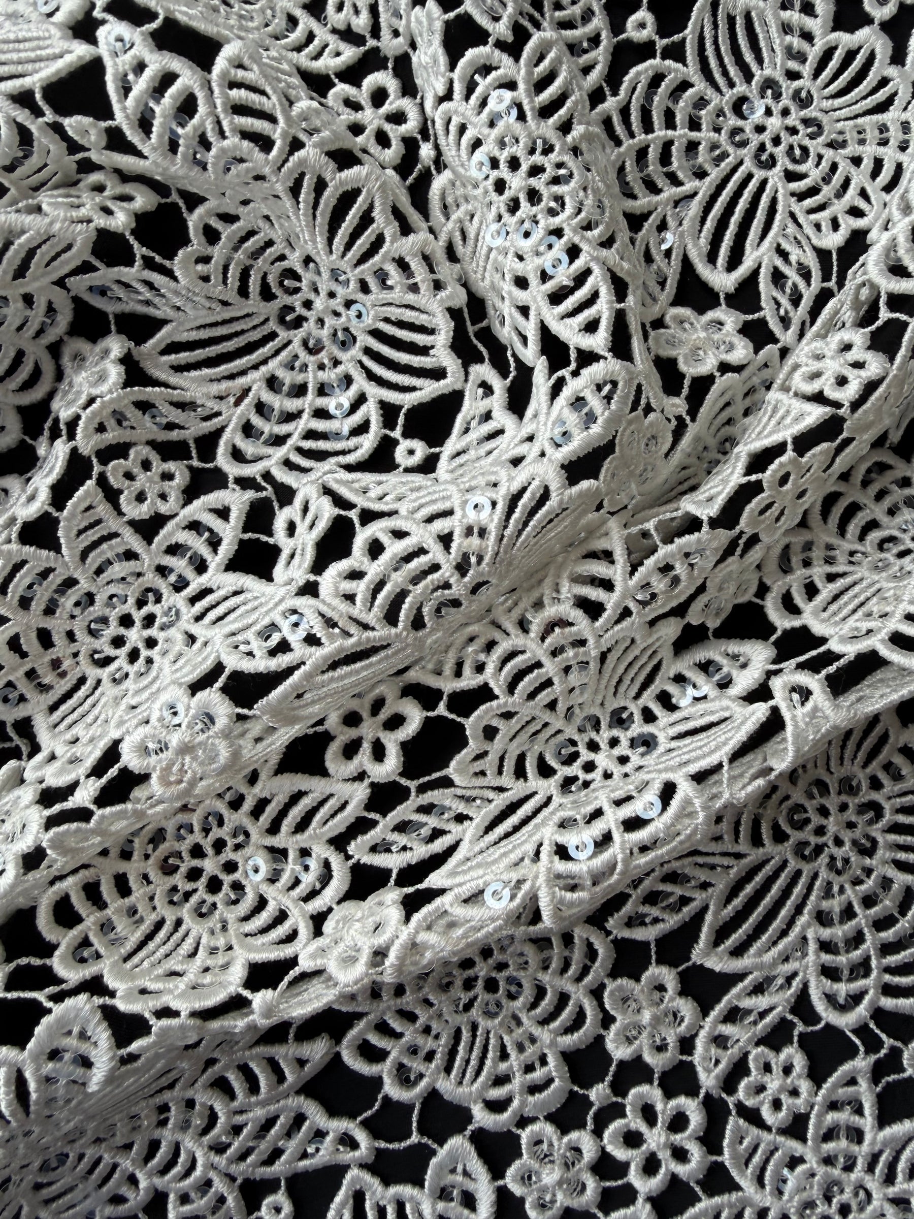 Elfenbein Pailletten Guipure Spitze - P414