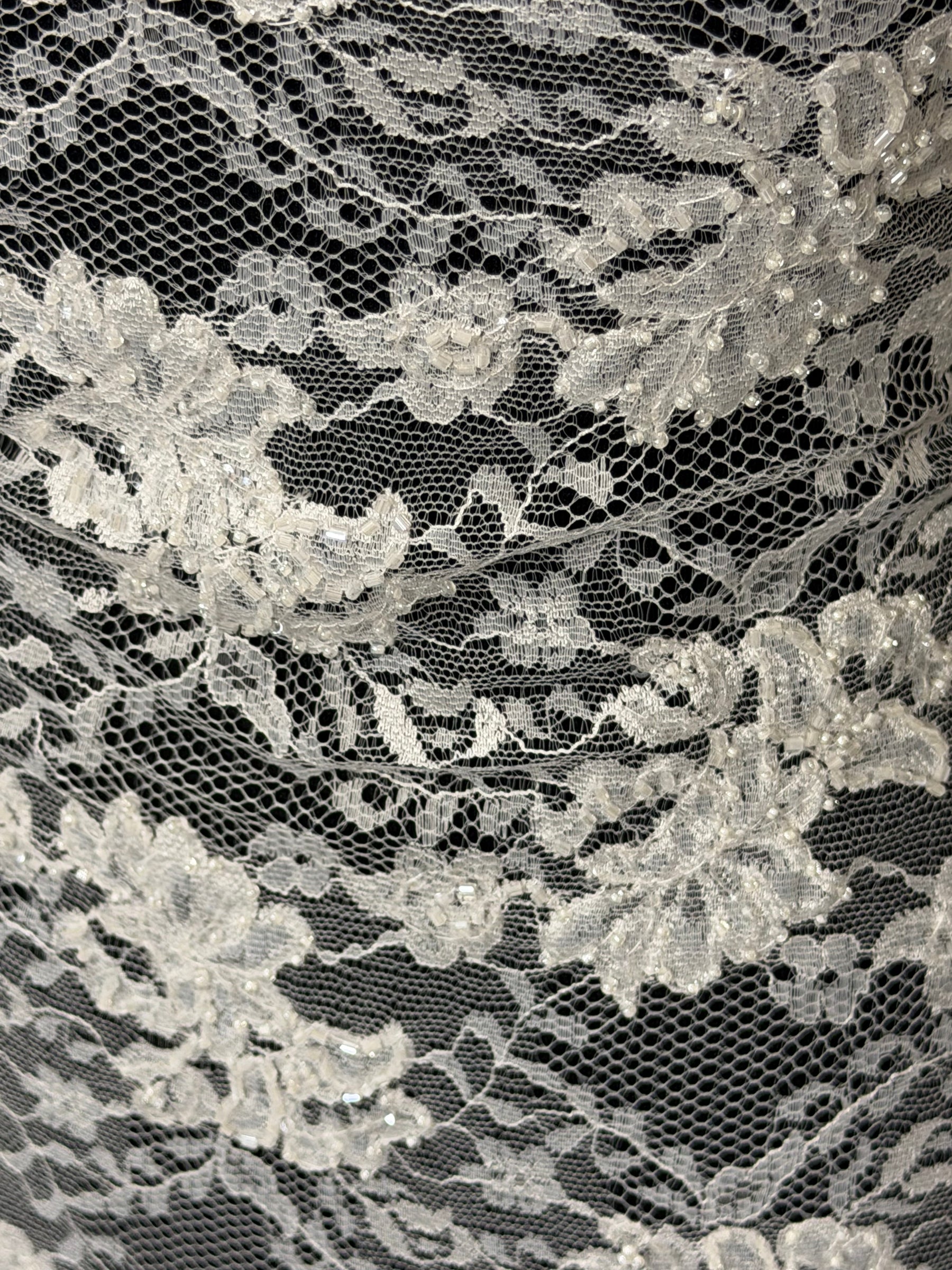 Dark Ivory Beaded Raschel Lace - P395
