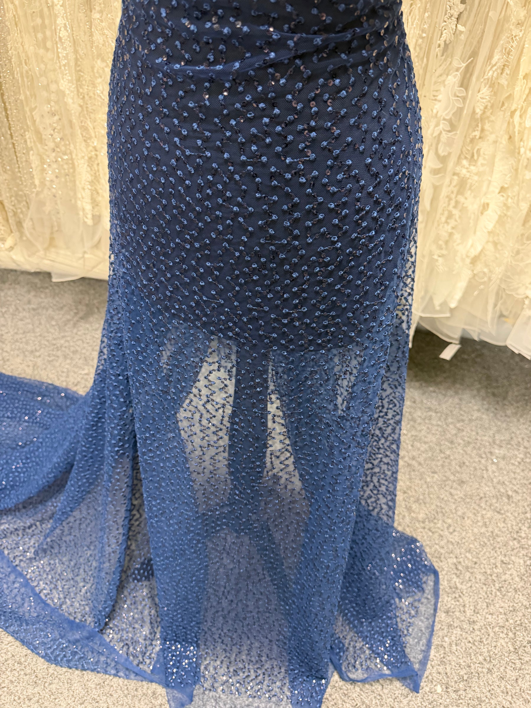 Marineblaue Paillettenstickerei-Spitze - EB3029
