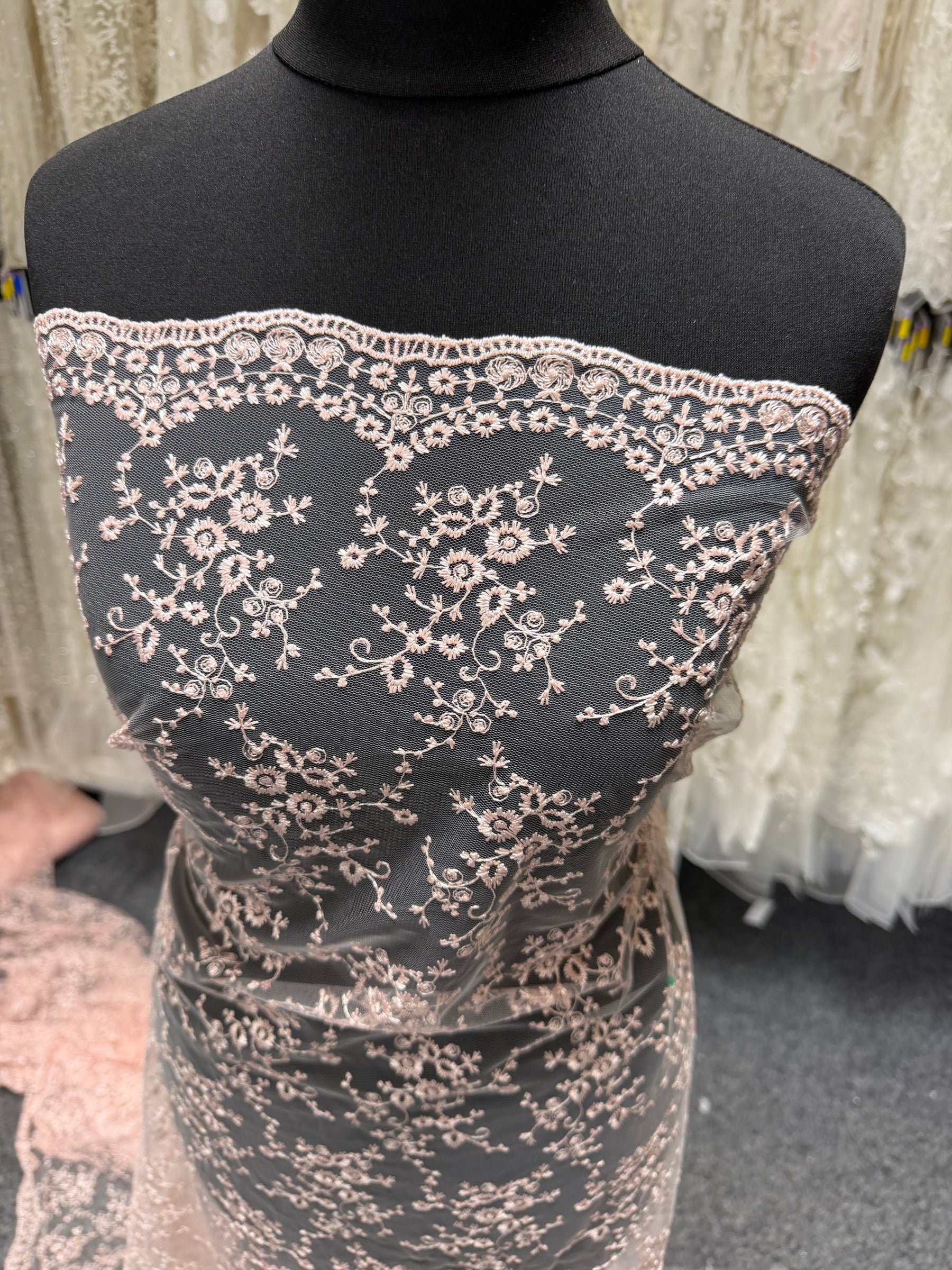 Antique Rose Embroidered Lace - P615